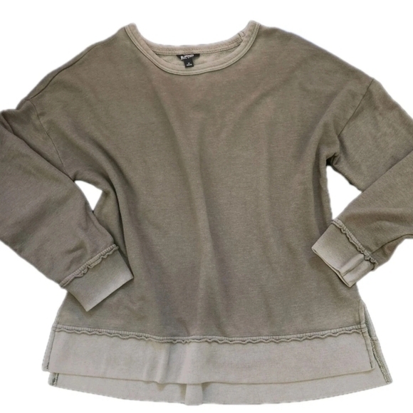 Buffalo David Bitton Sweatshirt Medium Olive Green Vintage Wash Raw Hem Pullover - Picture 1 of 4